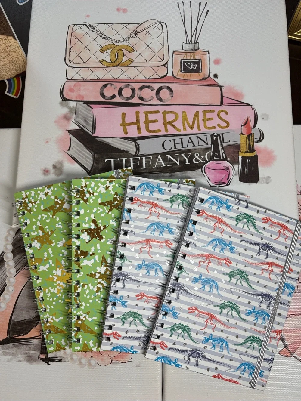 4 Spiral Hardcover Notebook Carnets - Assorted Green & Multicolor Dinosaur Cover